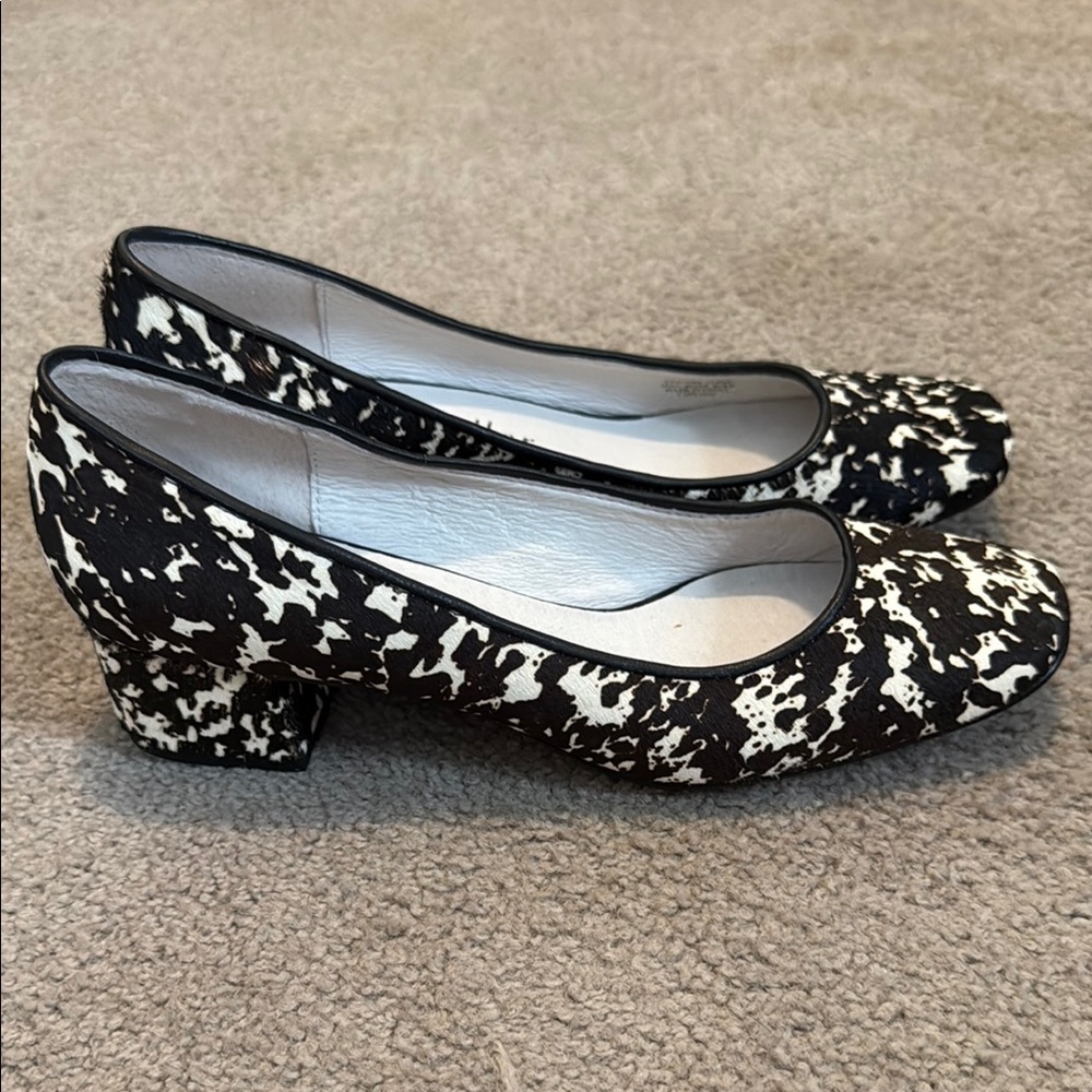 Bettye Muller Black and White Calve Hair Heels with Striking Pattern - Picture 2 of 10